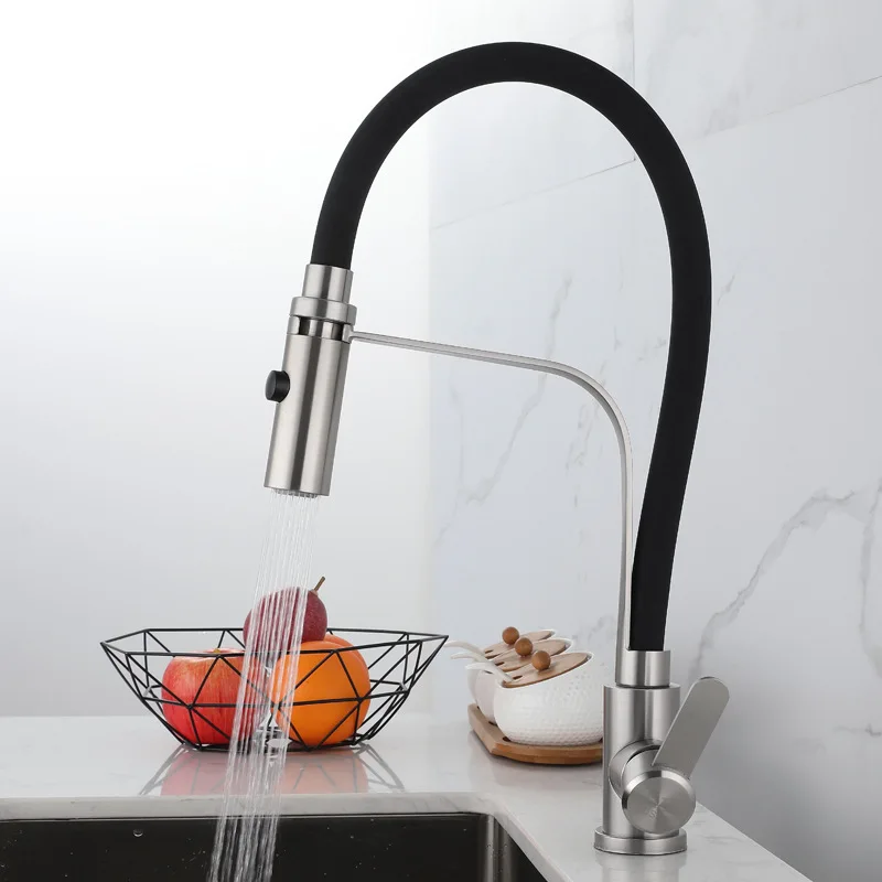 

Stainless Steel Flexible Kitchen Faucet Brushed Nickel 2 Mode Rotatable Hot Cold Silicone Deck Mounted Kitchen Sink Faucet Tap