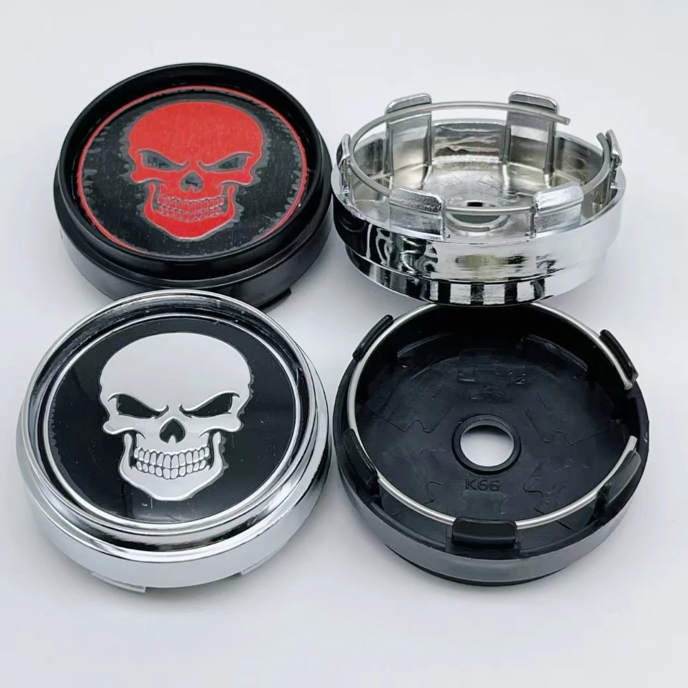 

4pcs 66MM ( 62MM I.D ) Skull Logo Badge Car Wheel Center Cap Rim Hubcaps Cover Wheels Dust-proof Lid Replace Styling Accessories