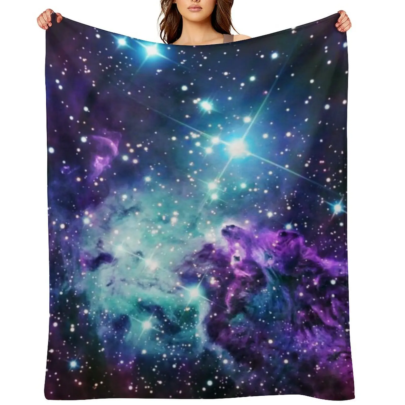 

Fox Fur Nebula Teal Turquoise Purple Throw Blanket For Decorative Sofa cosplay anime Extra Large Throw Stuffeds Blankets