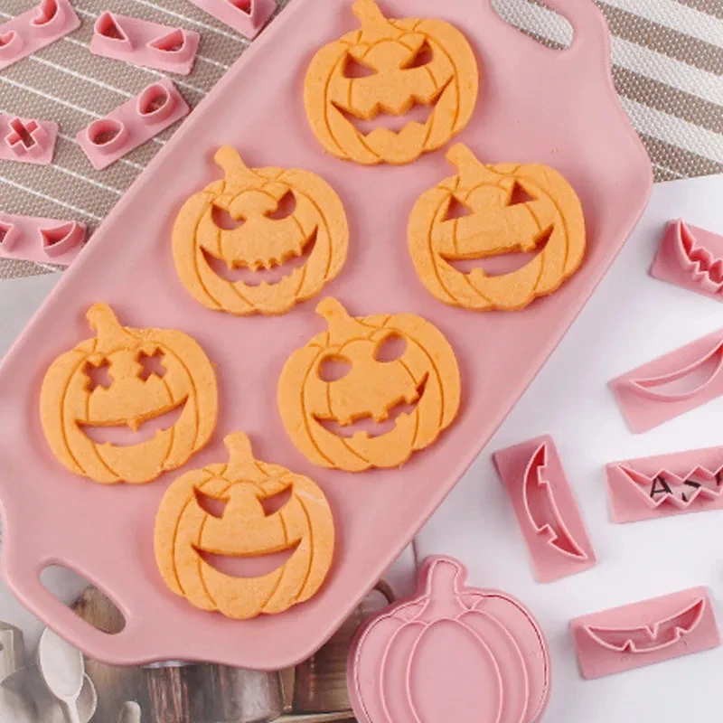 13Pcs DIY Pumpkin Face Halloween Cookie Cutter Set Biscuit Mold Fondant Embosser Stamps Halloween Party Cake Decorating Tools