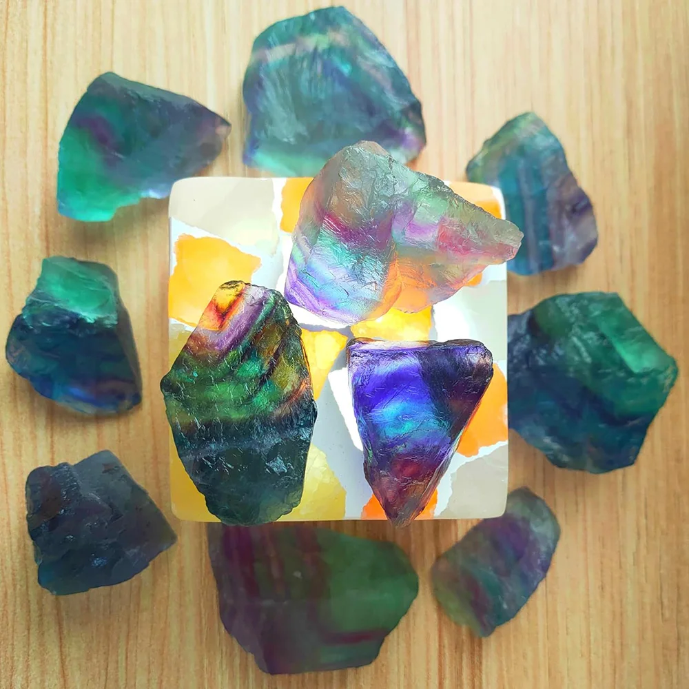 Natural Rough Crystals Raw Rainbow Fluorite Reiki Healing Crystal Gemstones for Tumbling Meditation Mineral Specimens Home Decor