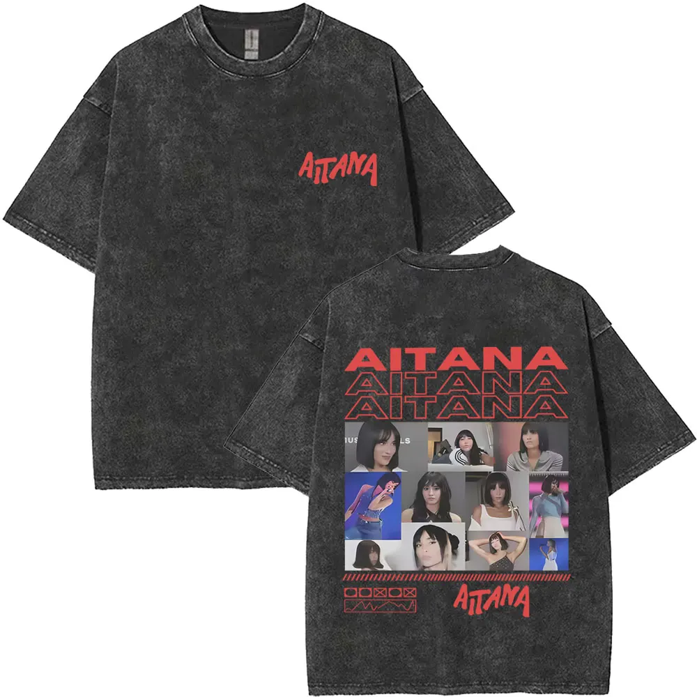 Washed Vintage Aitana CUARTO AZUL Album Graphic T-shirt Men Women Fashion Pop Music T Shrits Unisex Casual 100% Cotton T-shirts