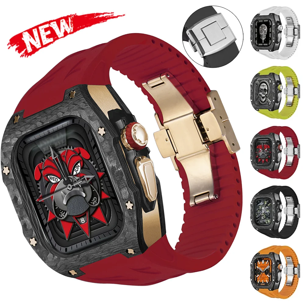 Modification Kit for Apple Watch Ultra 2/1 49MM Luxury Titanium Alloy/Carbon Fiber Case Fluororubber Strap High Quality Kit 49Mm