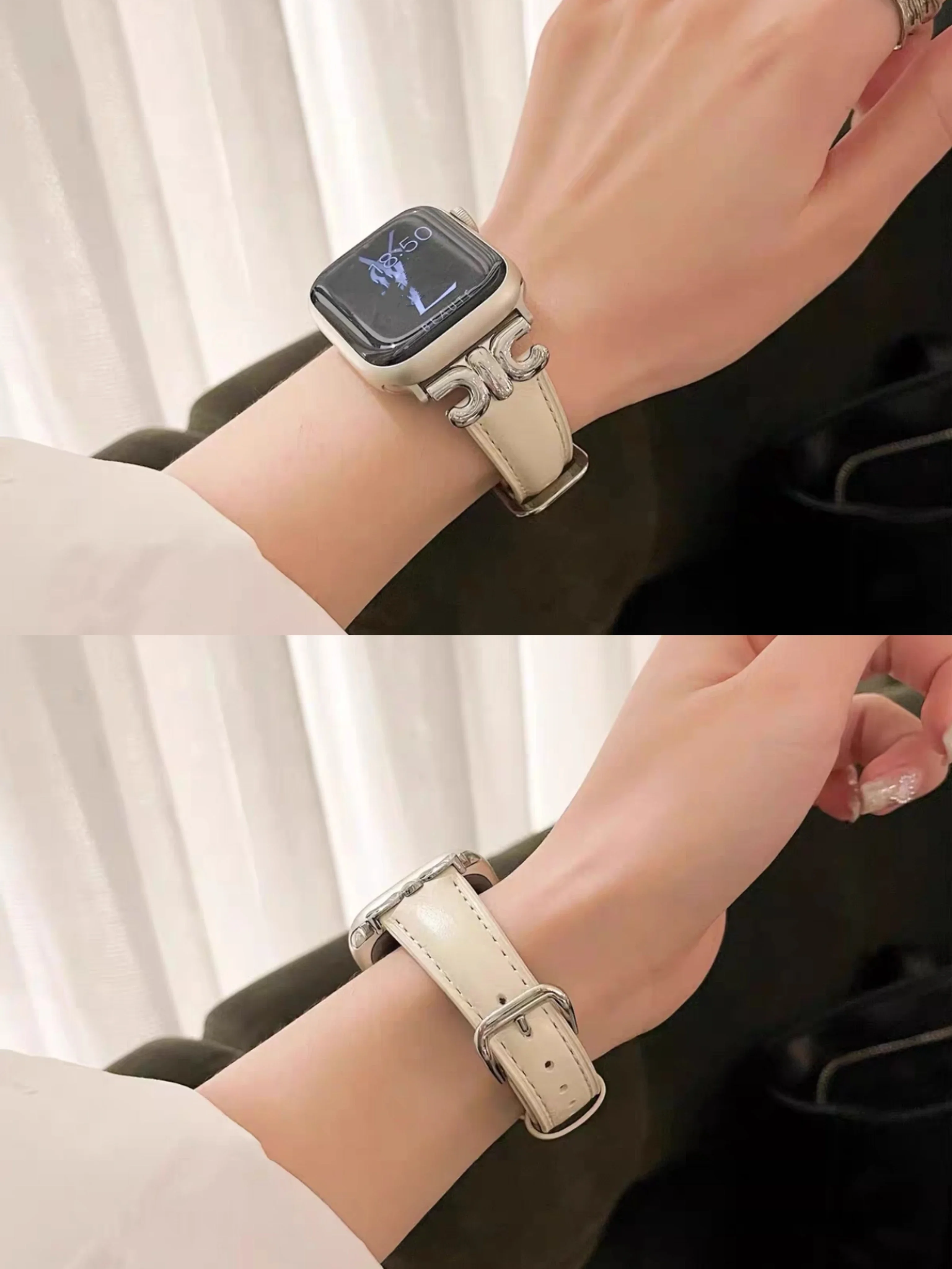 Bonita correa de cuero para Apple Watch band mujer Series Ultra 10/9/8/7/6/5/4/3/2/1 38mm 40mm 41mm 42mm 44mm 45mm 46mm Correa