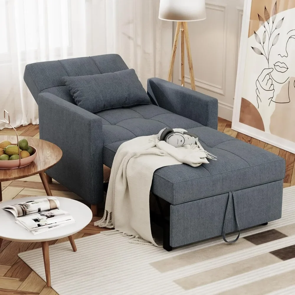 

31.5" Sleeper Chair, Convertible Chair Bed for Adults, 3-in-1 Pull Out Sofa Chair with Side Pocket, Pillow and Adjustable Backre