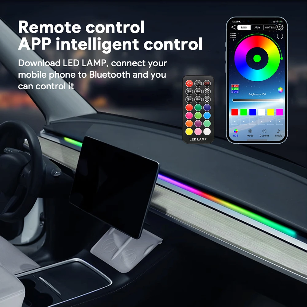 Luce di striscia ambientale a LED universale per auto per Tesla Model 3 Y S X LED interni RGB USB APP Control lampada per atmosfera sinfonia remota