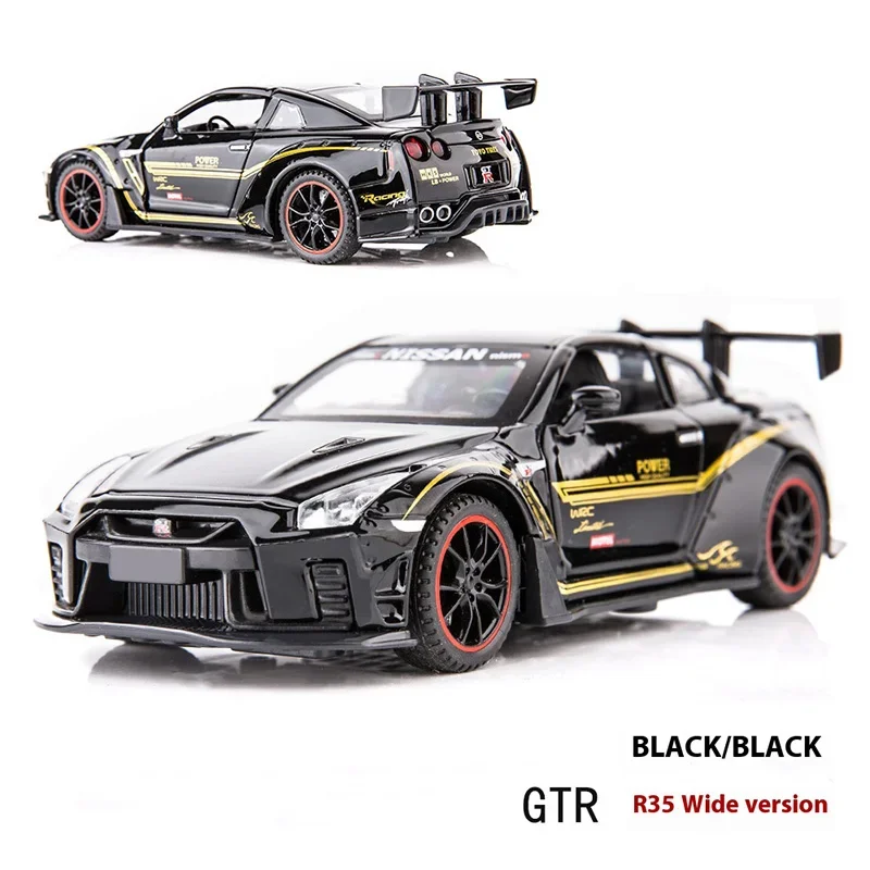 Modelo de coche deportivo GTR R35 de aleación 1:32, detalles interiores simulados, efectos de iluminación y sonido geniales, exquisitos adornos de escritorio
