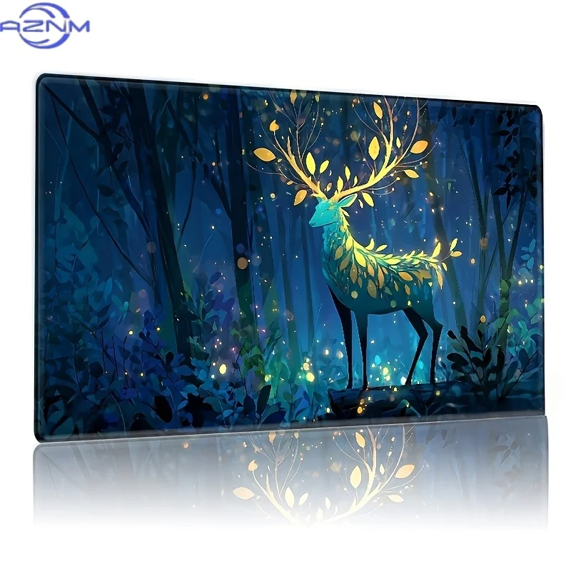 

1pc Teal Deer And Magical Forest Tabletop Gaming Non-Slip Playmat, Durable Desk Decor with Enchanting Deer Design for Card Gam