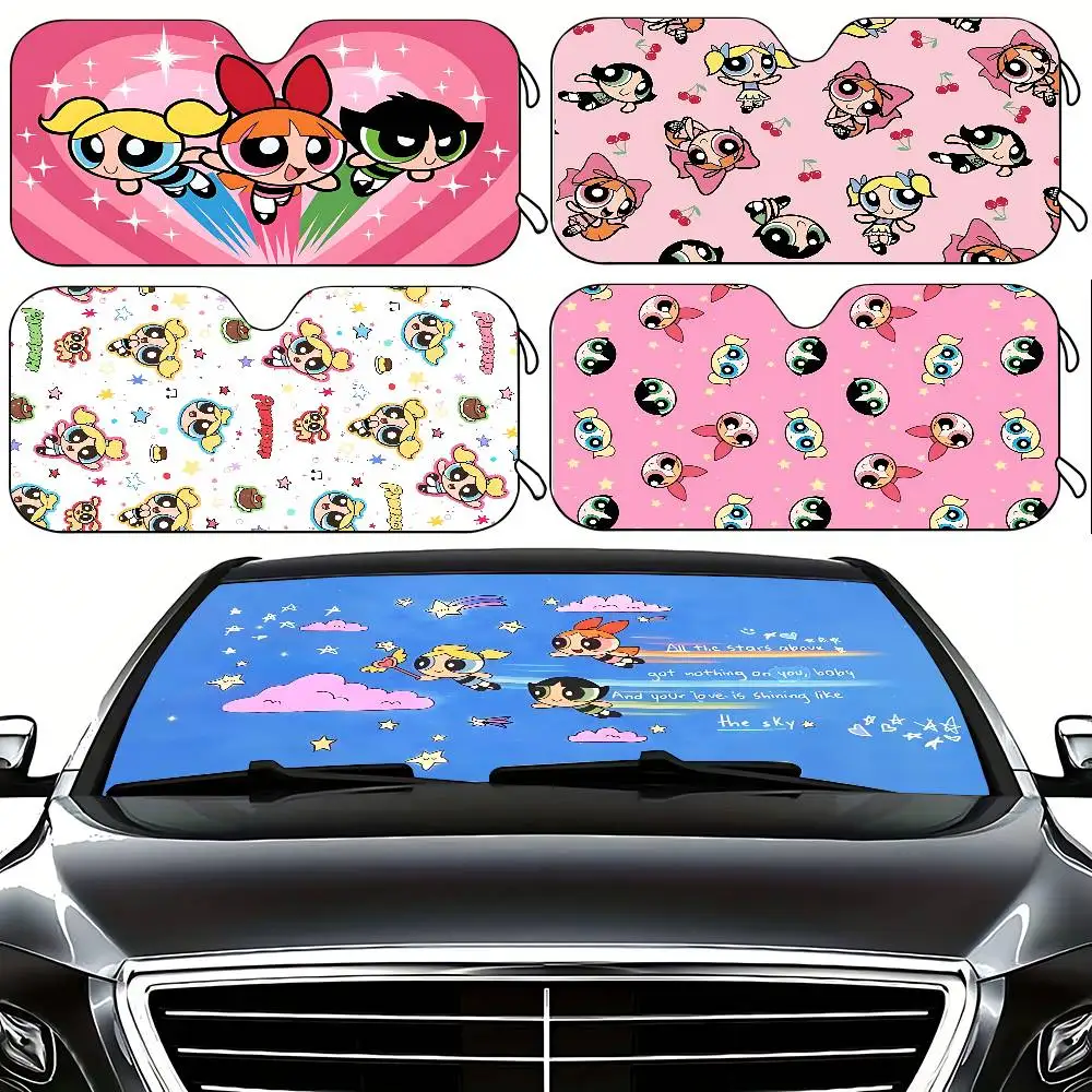 Anime T-The P-Powerpuff-g-Girls-S Kawaii Stylish And Trendy Windshield Sunshade, Car Windshield Cover, Car Sunshade Curtain