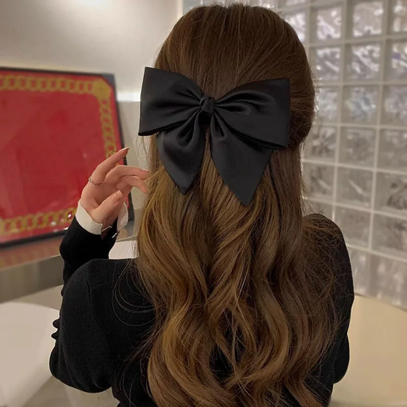 New Minimalist Style Solid Color Hair Clips Women Fashion Silk Black Hair Bows Clip Hairpin Girl Headwear Hair Accessoires Gifts