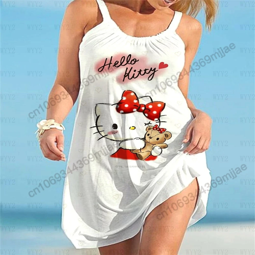 Hellokitty ชุด Y2k สำหรับผู้หญิงเสื้อยืดเสื้อยืด zevity เดรสเดินชายหาดเสื้อผู้หญิงคอกลมฤดูร้อน