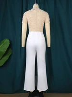 Plus Size Jumpsuits for Women See Through Beading Long Sleeve Beige Black Empire Wide Leg One Piece Outfits Luxury Rompers - Image 4