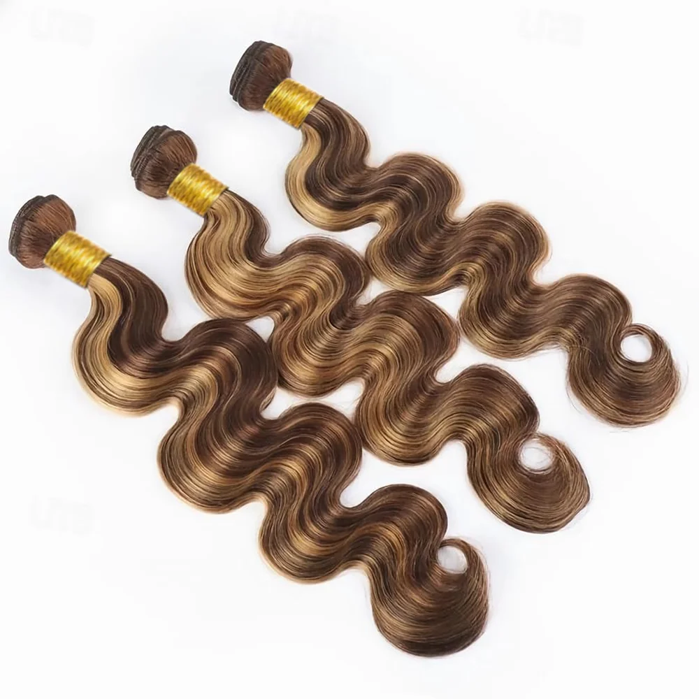 Highlight Human Hair Bundles 10A P4/27 Brazilian Raw Hair Weave Bundles Honey Blonde Body Wave Human Hair Bundles Extensions