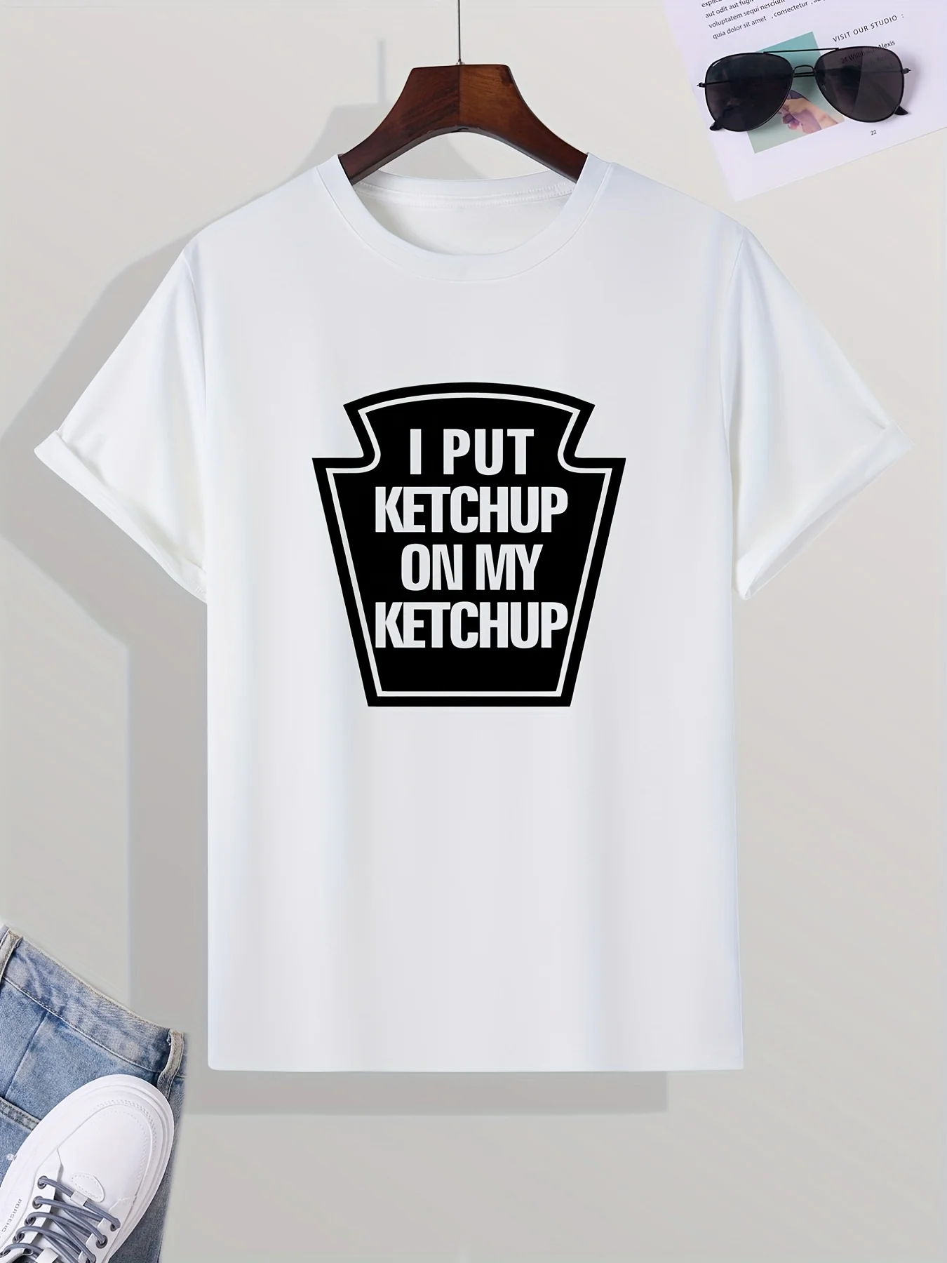 

Men's Casual "I Put Ketchup" Print Crew Neck Short Sleeves T-Shirts For Summer