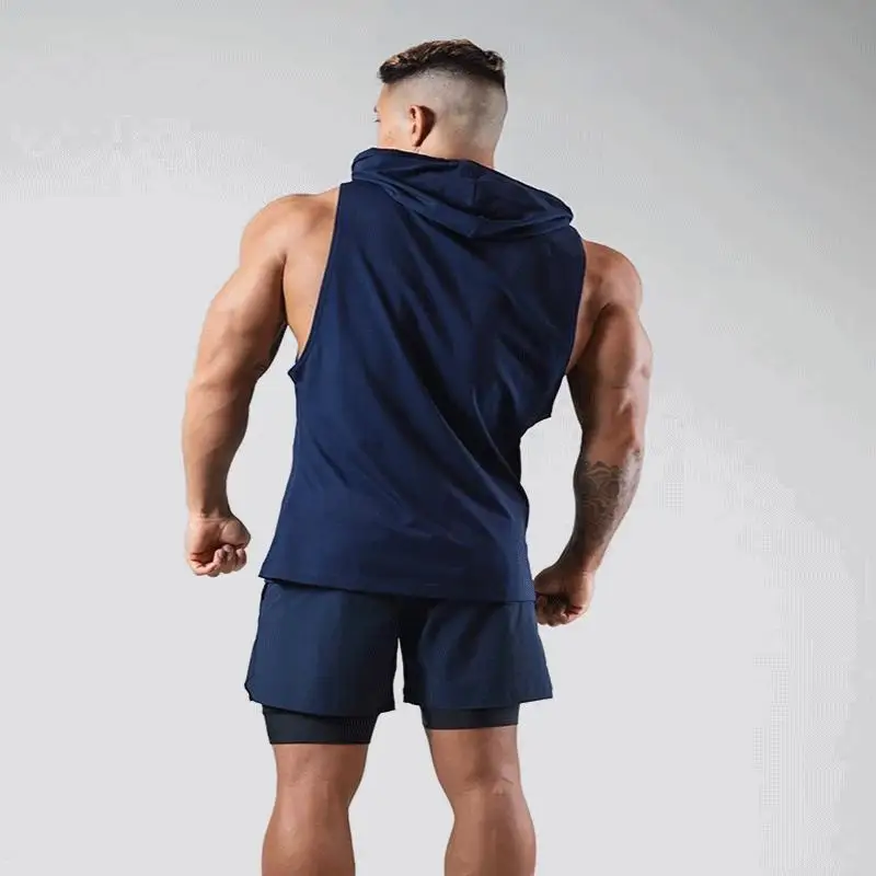 Gym Fitness Hooded Tank tops Men Fashion Casual Cotton Sport Vest Summer Sleeveless Hoodie Male Running Workout Sportswear