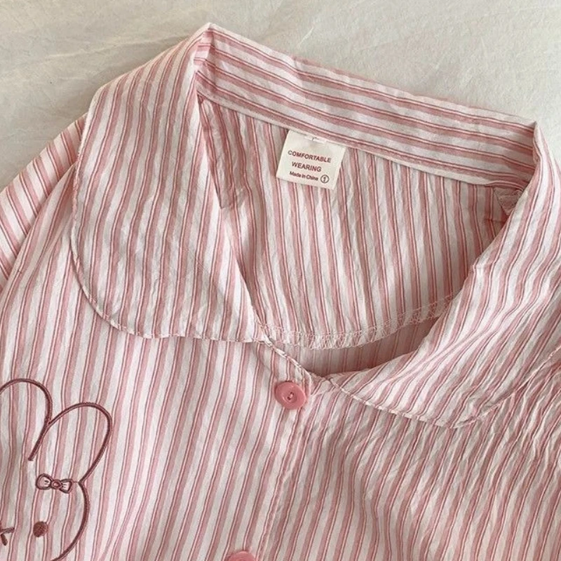 Cartoon Kawaii Pajamas Lady Yunduo Cotton New Style Pink Stripes Lounge Clothes Three Piece Set Thick Comfortable Simple Miffy
