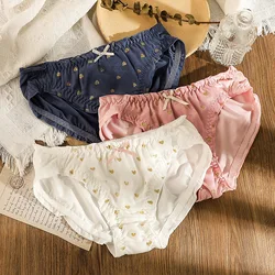 Women Milk Silk Smooth Soft Heart Print Hot Stamping Underwear Cute Lovely Sweety Bow Breathable Panties Princess Lolita Breifs