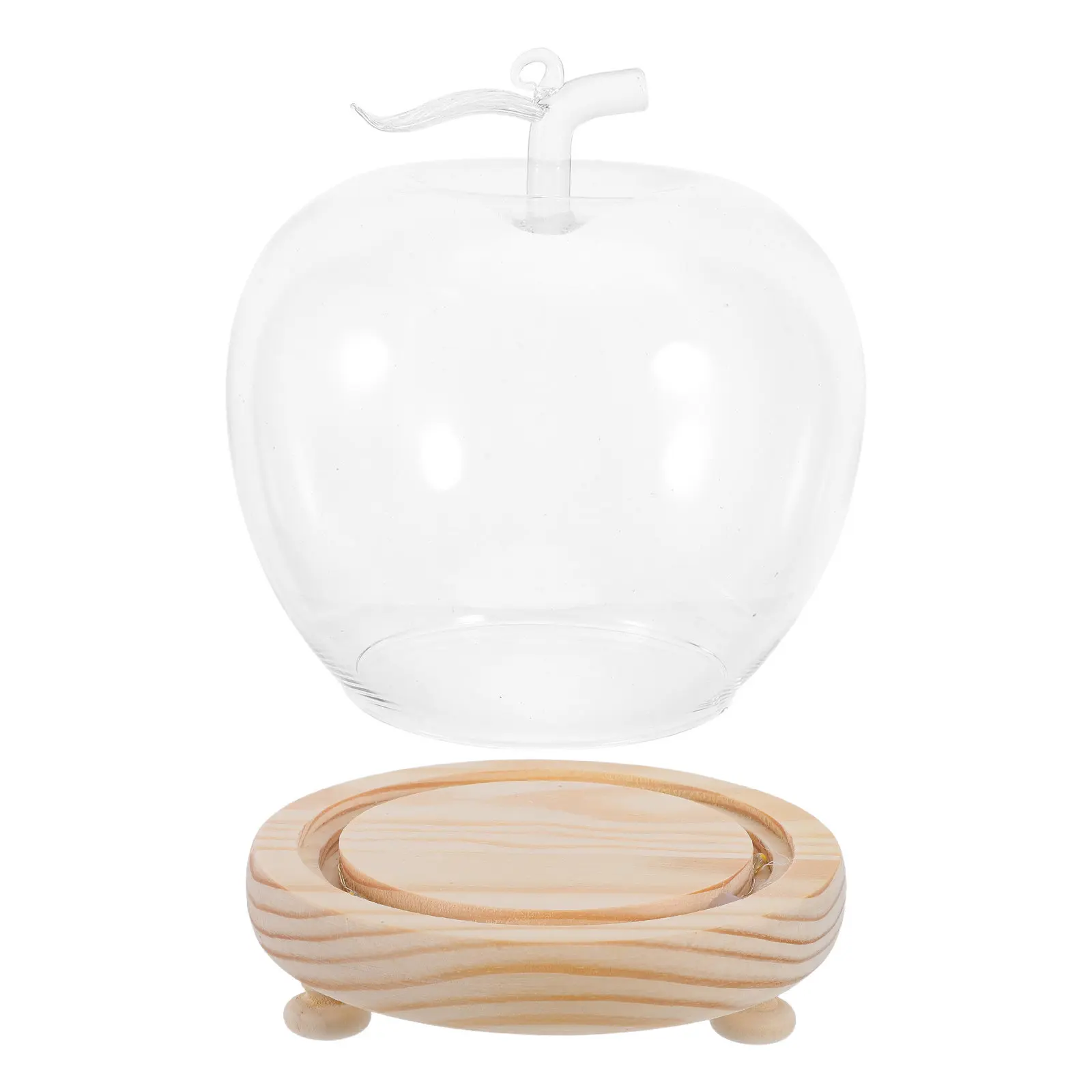 Apple Shape Glass Dome Cloche Display Clear Bell Jar Cover 6.48x4.91x4.91in Glass Dome Base Decorative Display for Keepsakes