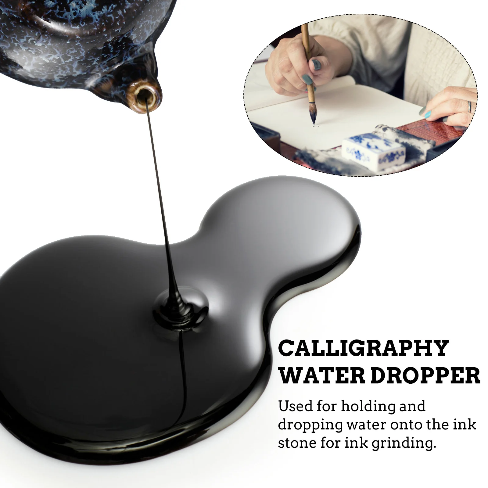 

1Pcs Ceramic Calligraphy Water Dropper Ink Grinding Accessory Smooth Rounded Edges Portable Painting Inkstone Art Supply Home