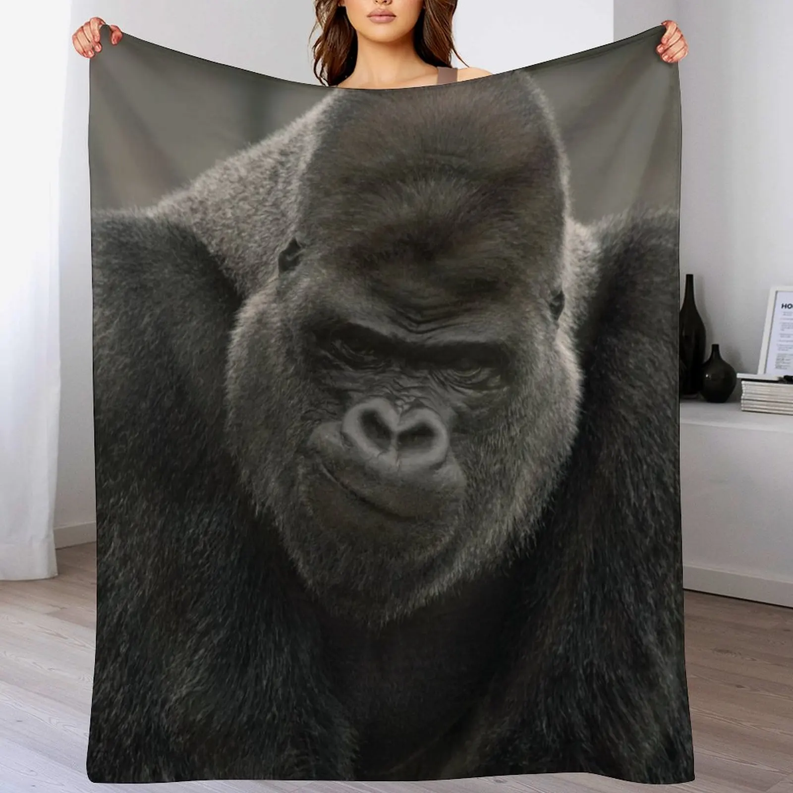 Oumbi The Silverback Gorilla's Smirk Throw Blanket Tourist Polar Blankets