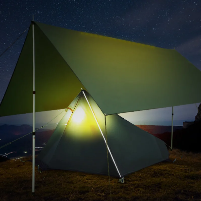 New 3.5X3m Military Green Four Corner Canopy Family Outdoor Camping Atmosphere Light Tarpaulin Waterproof Camping Sunshade