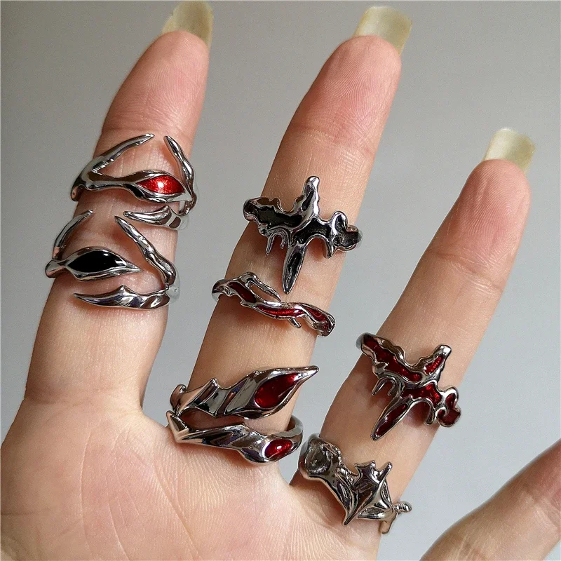Punk Exaggerated Geometric Black & Red Cross Ring, Gothic Jewelry