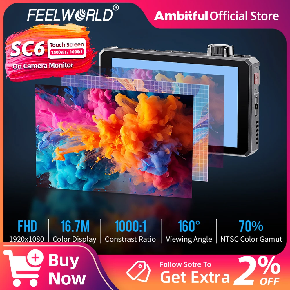 

FEELWORLD SC6 6inch Monitor 1500nit Touch Screen High Bright Onboard Aluminium Field Monitor