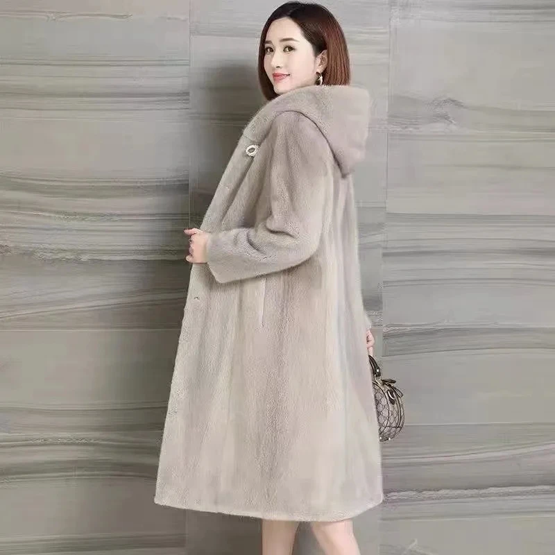 2024 Winter New Warm Thicken Fur Coat Winter Plus Velet Mink Velvet Cotton Coat Female Hooded Woolen Coat Women Loose Fur Coat