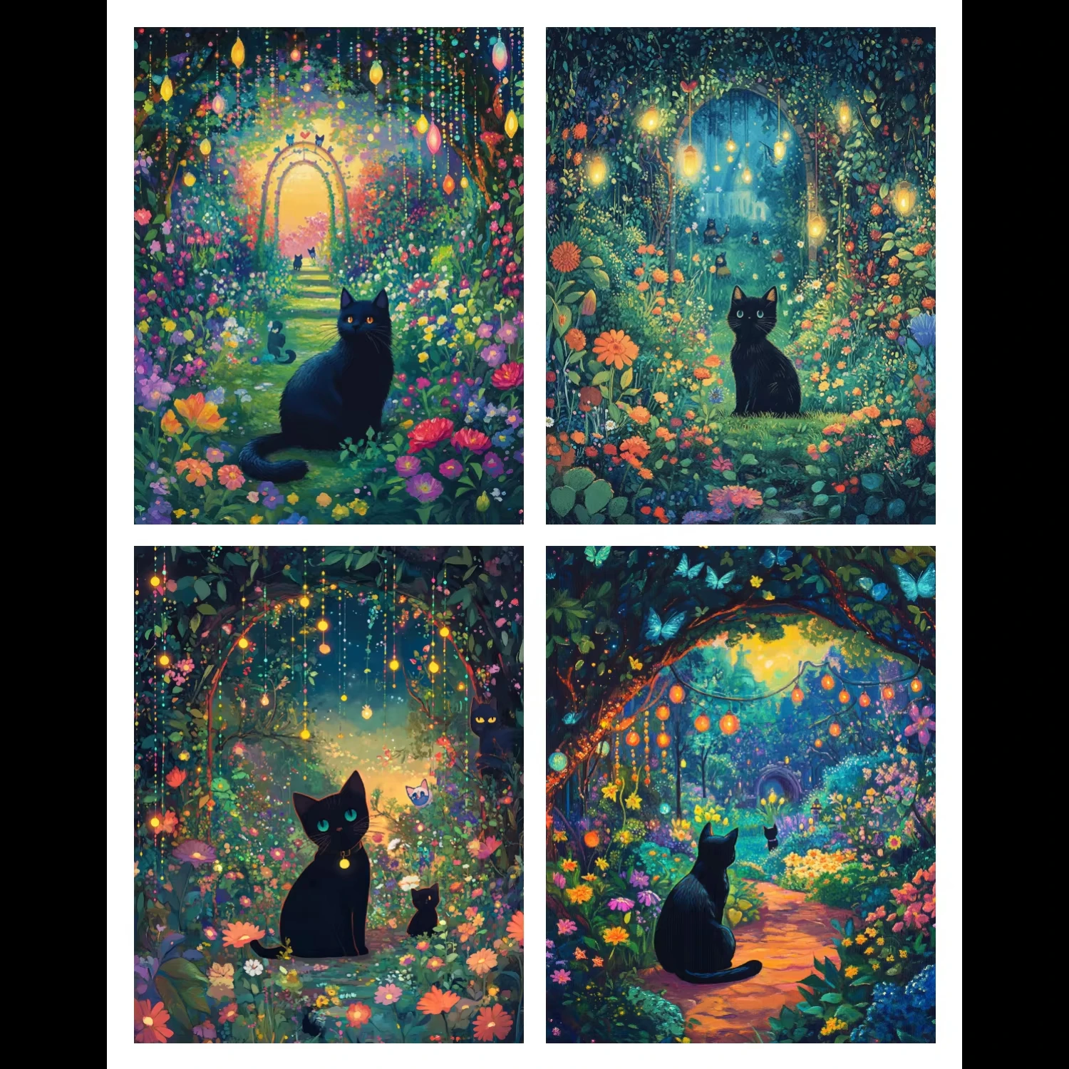 Hand Painting Black Cat in The Fantasy Garden Painting By Numbers Kit DIY Artwork Canva Art Home Decoration Gift