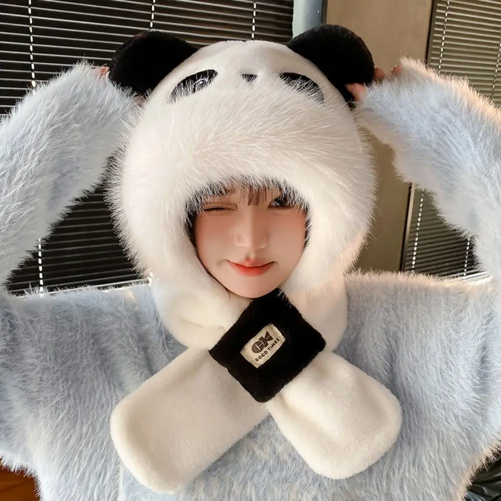 

Earmuff 3 in 1 Capybara Hat Scarf Set Cartoon Warm Furry Scarf Cap Set Windproof Thickened Scarf Hat Glove for Women Outdoor