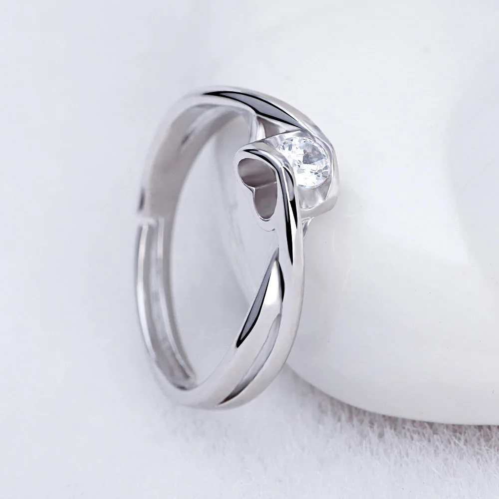 

925 Sterling Silver Stylish Simple Angel Heart Zircon Ring Birthday Party Anniversary Gift