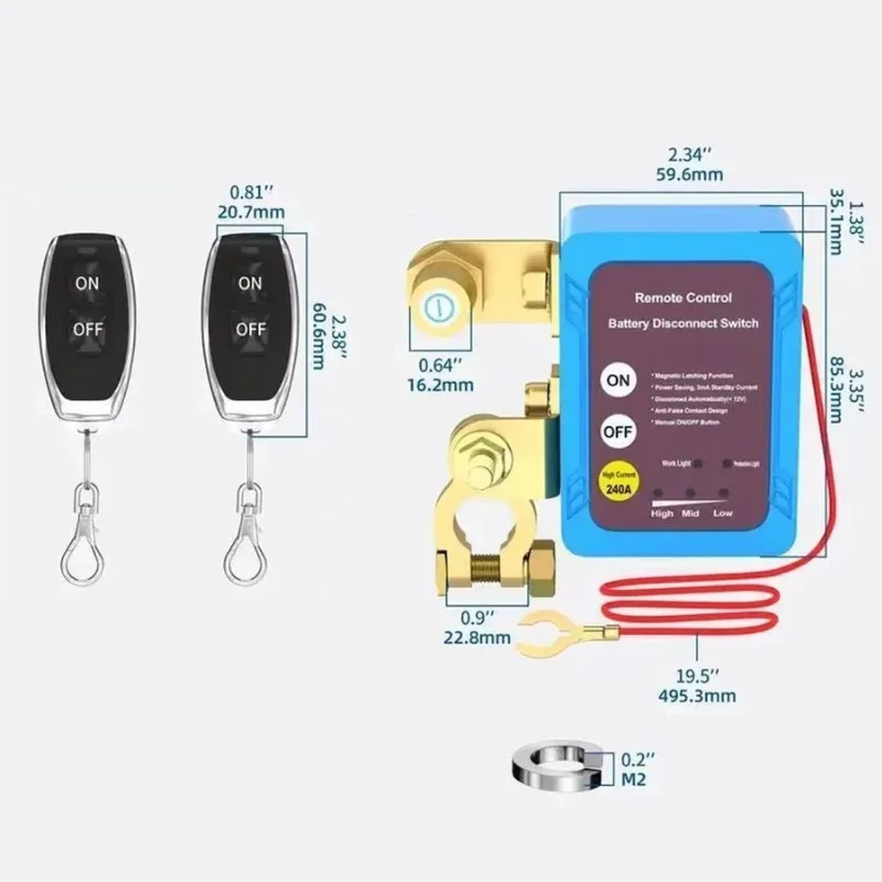 12V Car Battery Disconnect Switch, 240A Remote Battery Cutoff Switch Suitable for Vehicles, RVs, and Boats