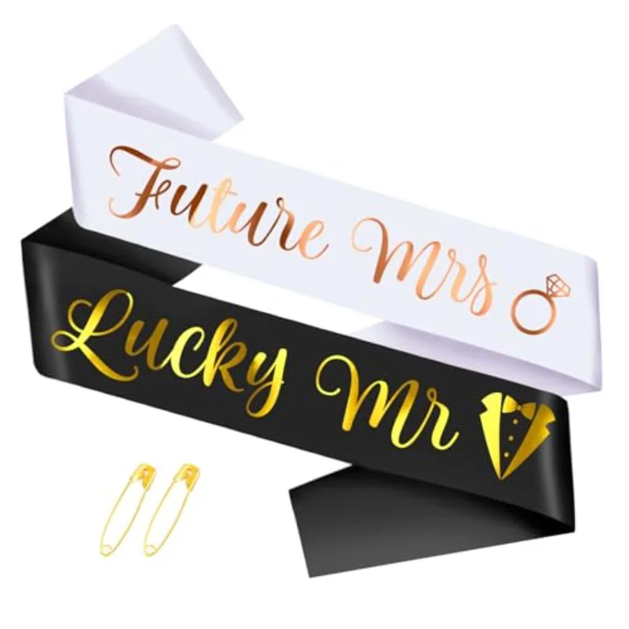 

Future Mrs Lucky Mr Bride to Be Groom to Be Sash Kit Gold Glitter Bachelorette Bachelor Sash for Wedding Bridal Shower Party De