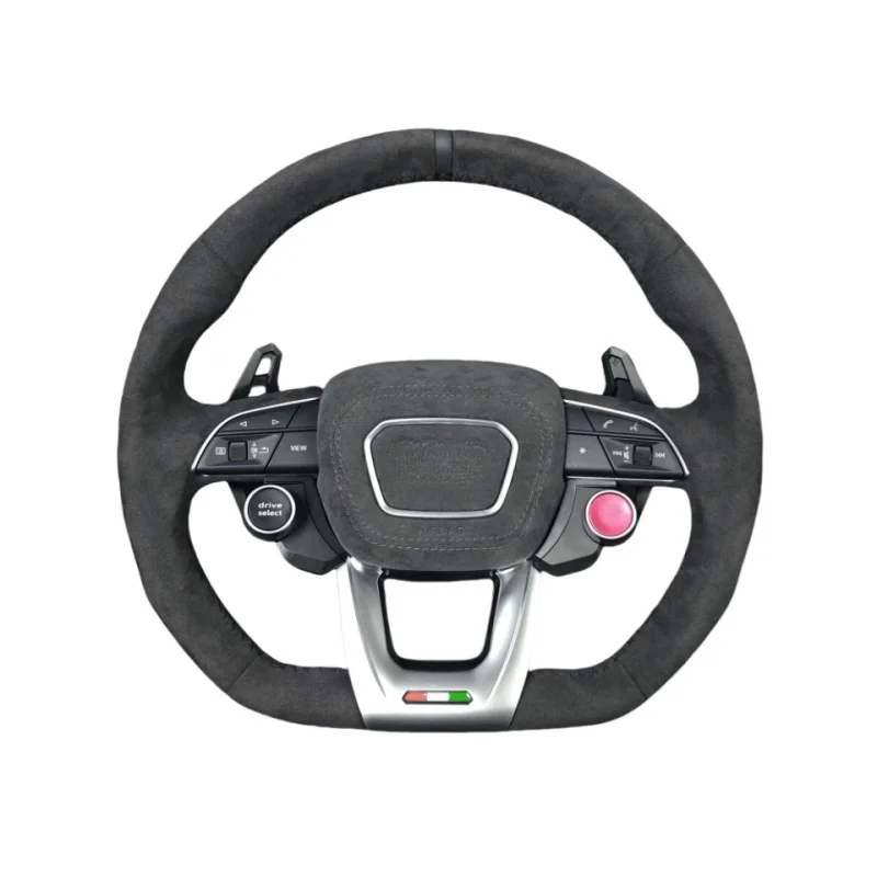 

For Audi Q3 Q5 Q7 Q8 RS Q3 Q5 Q7 Black Suede Perforated Flat Bottomed Steering Wheel With Paddles And Buttons Car Accessories