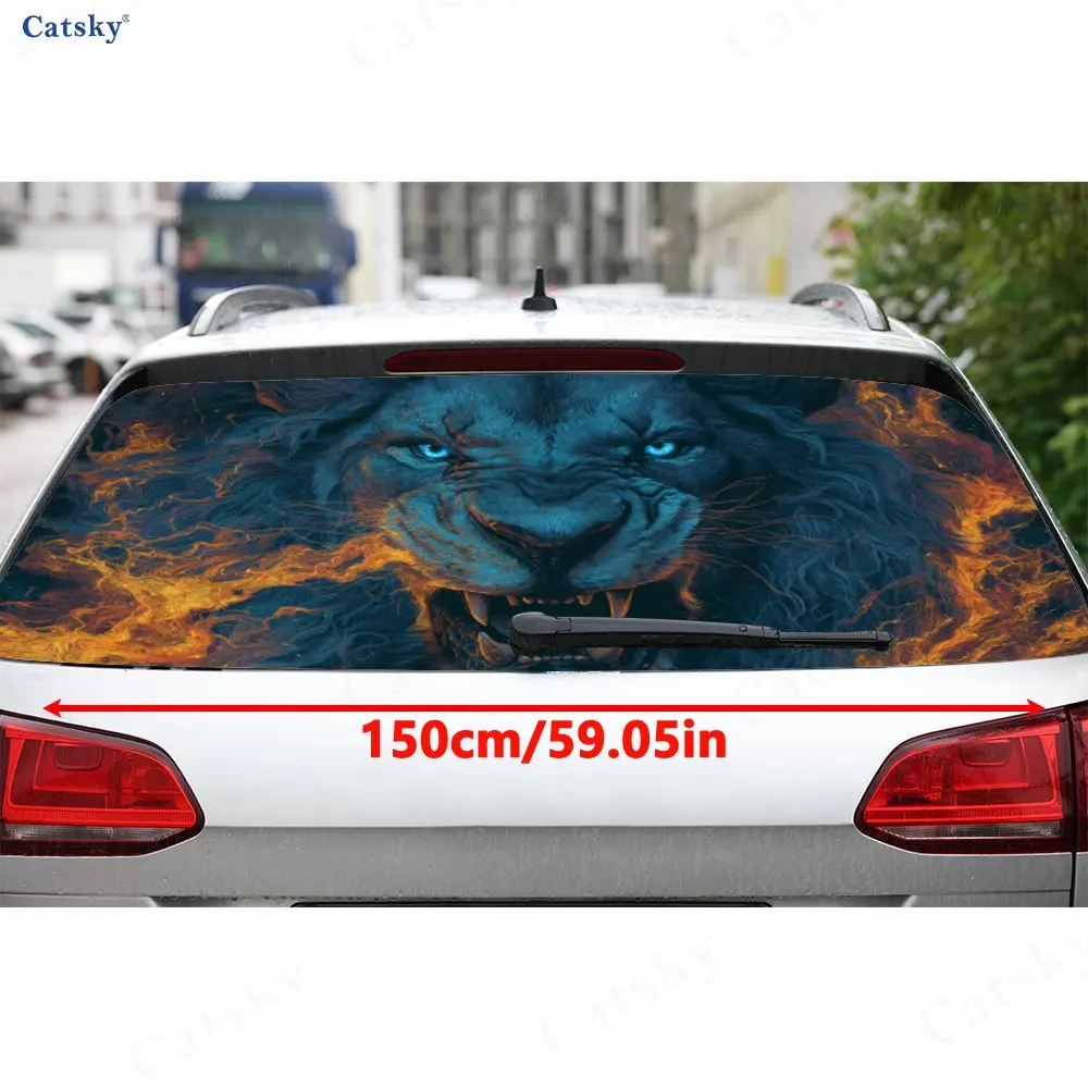 Mystical Energy Lion Head PVC Perforated Car Vinyl Wraps, Durable Car Rear Windshield Sticker, Waterproof Car Rear Window Decal