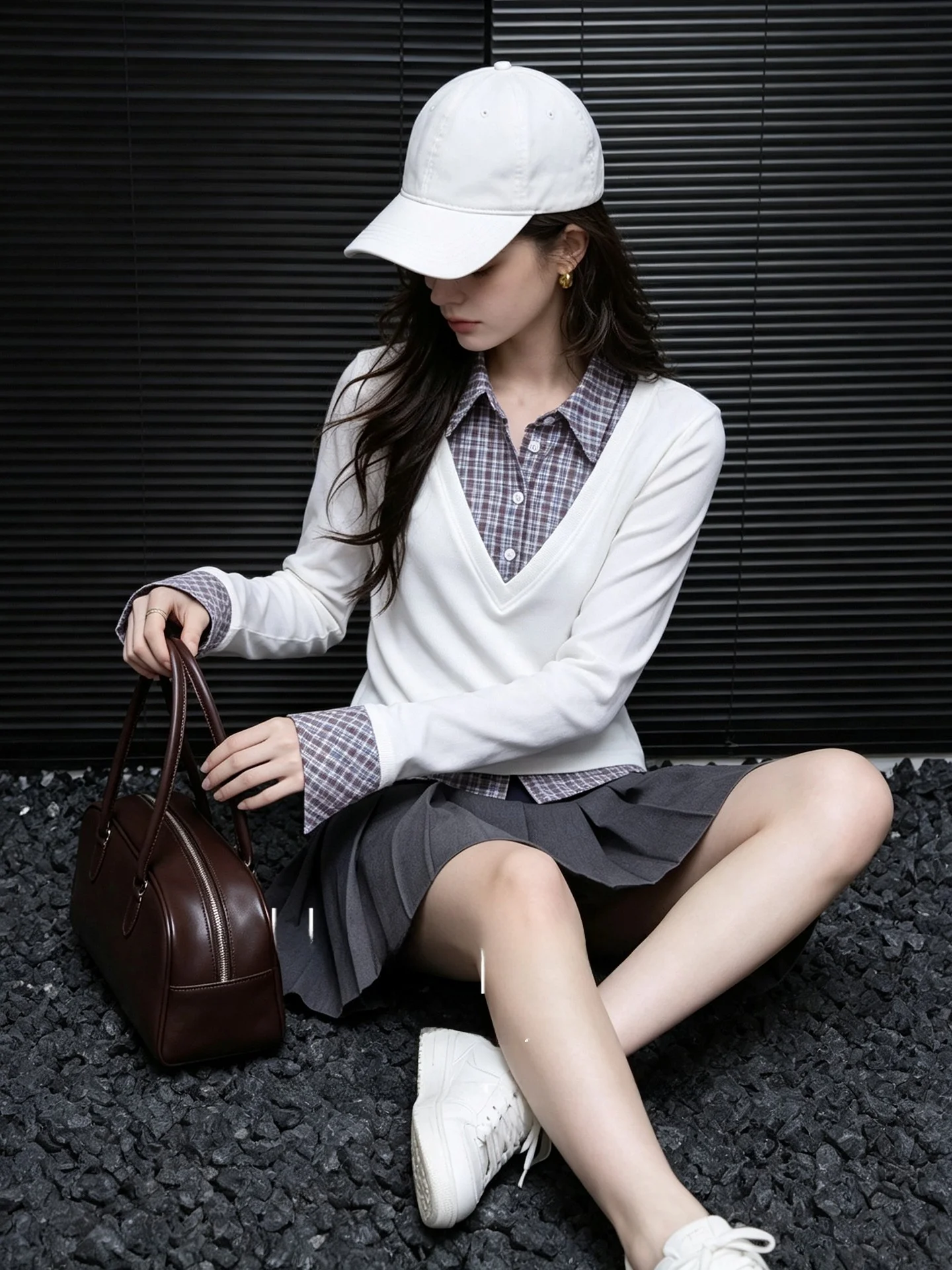Huaappuw Plaid Collar Long Sleeve T-Shirt Women's Autumn New Splicing Slimming Top French Style Universal Standard Fit Cotton...
