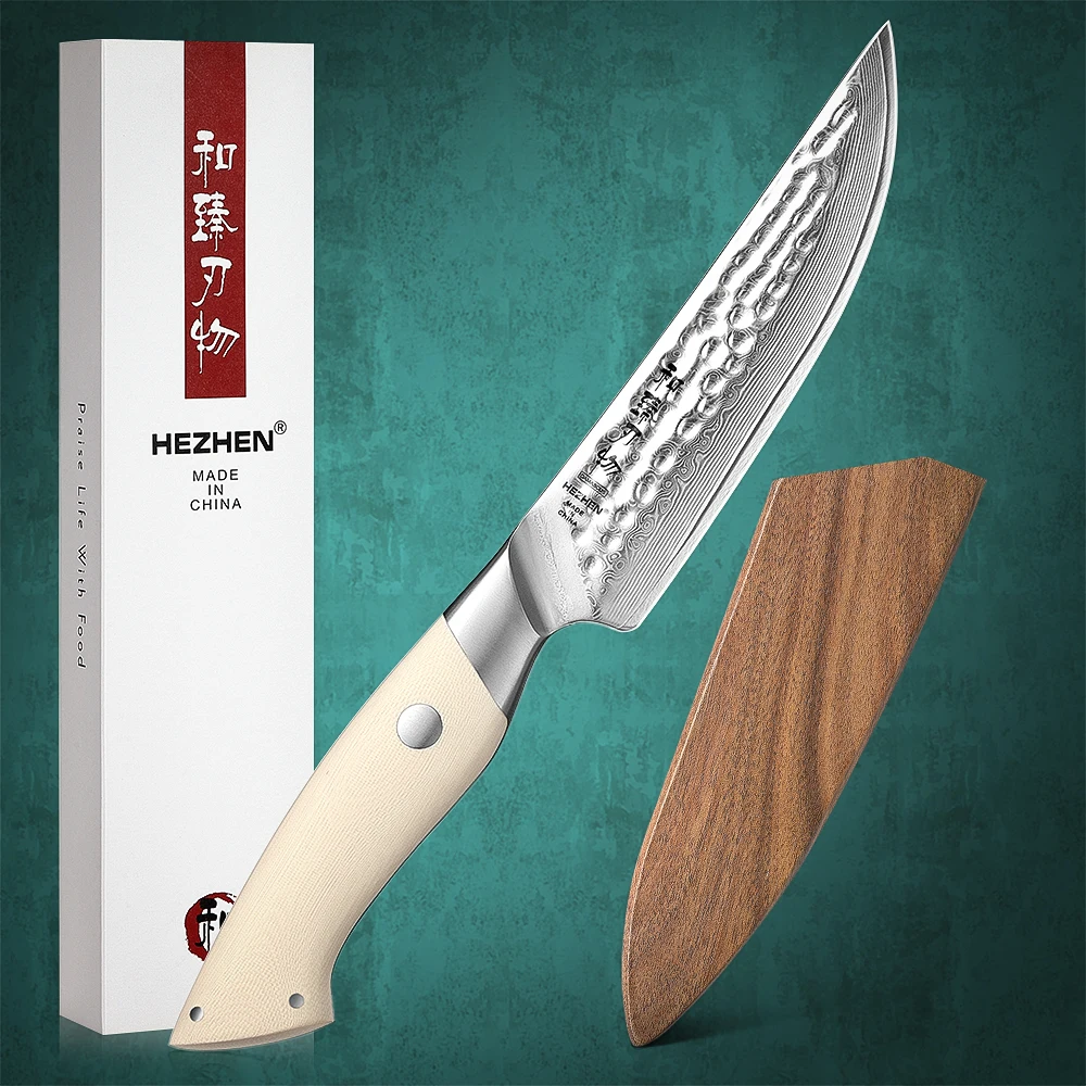 HEZHEN 5 Inch Steak Knife Damascus Steel G10 Handle Cooking Cutlery Kitchen Tools Kitchen Knife