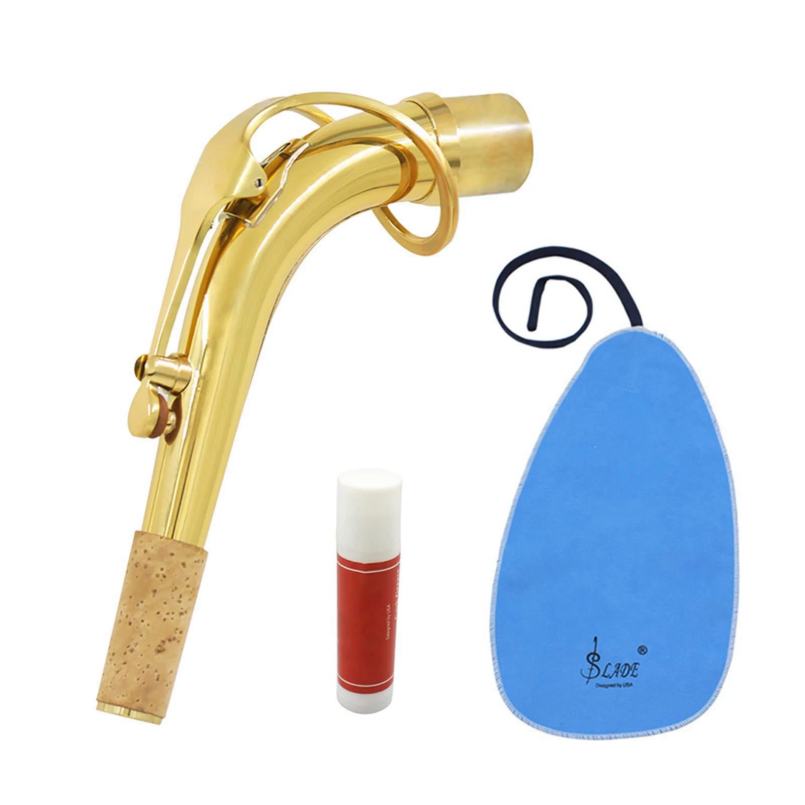 

Brass Alto Saxophone Sax Neck with Clean Cloth Cork Grease Instrument Accessory Brass Sax Neck