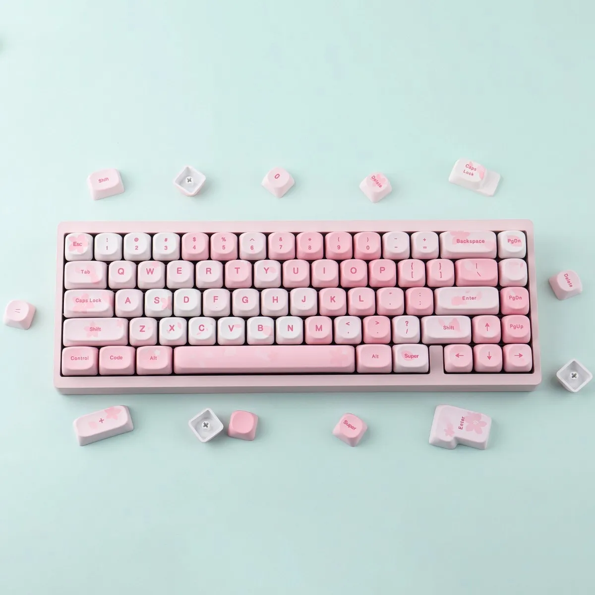 

Cute Pink Sakura Round Keycap Set Anime PBT MOA Profile Keycaps Custom Kawaii Cartoon Key Caps for Mechanical Keyboard Gifts