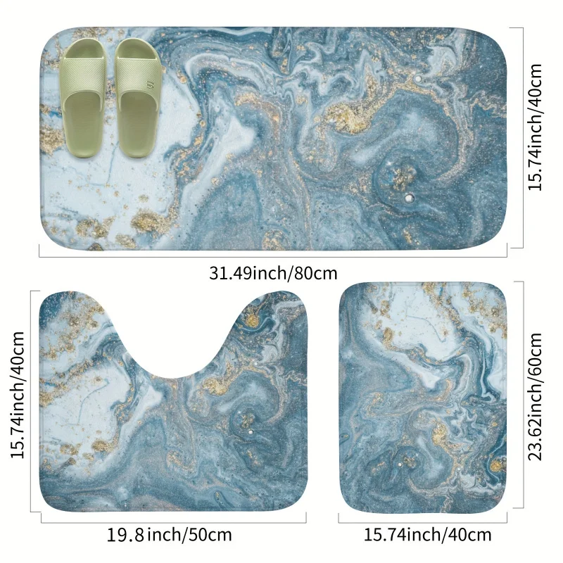 Colorful bath mat set: extra soft coral fleece, absorbent, non slip, machine washable, lined, sponge, 3 piece