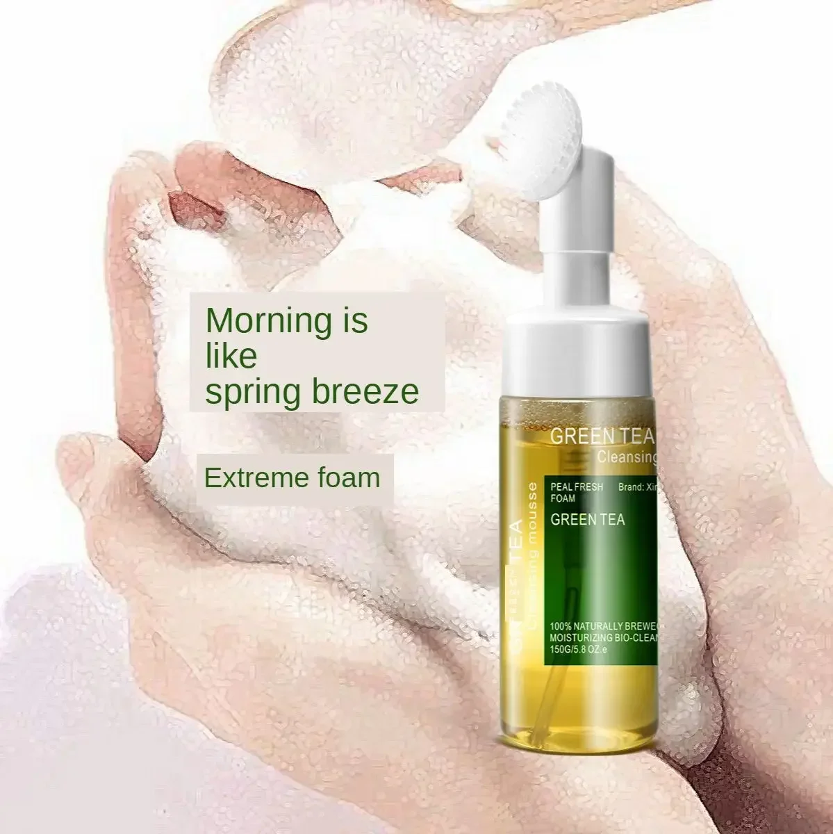 150g Green Tea Amino Acid Cleansing Mousse 2-in-1 Face Cleanser Foaming Cleanser Makeup Remover