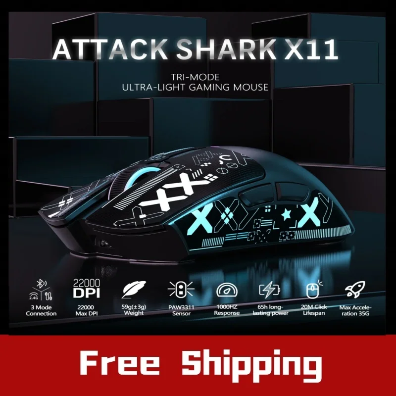 

X11 ATTACK SHARK X11 Wireless Gamer Mouse with Charging Dock PixArt PAW3311 Gaming Sensor 22000 DPI BT/2.4G Wireless Mouse