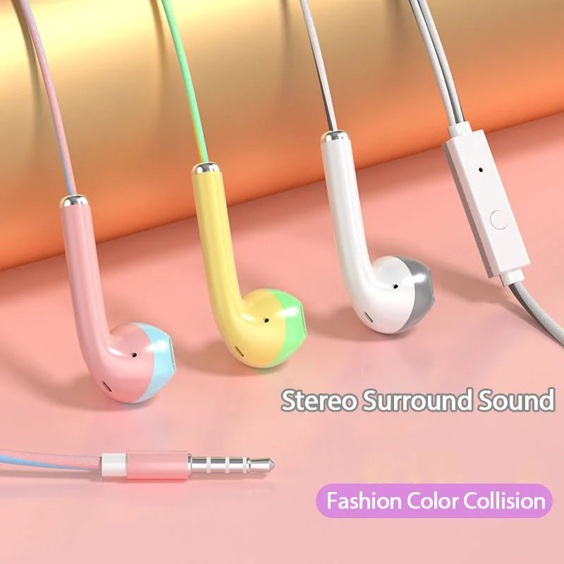 3.5MM In-Ear Headphone Running Music Game Earphone Noise Cancel For Mobile Phone PC Laptop With Mic Color Wire Stereo Earphone