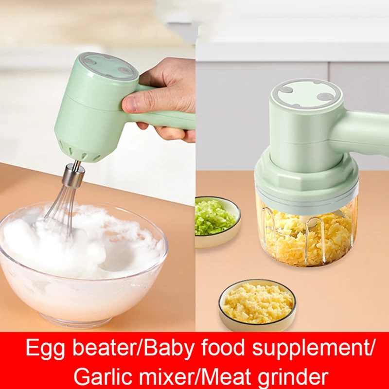 Wireless Food Mixer 3 Speed Handheld Electric Egg Beater Garlic Baking Mixer Multifunctional Food Processor