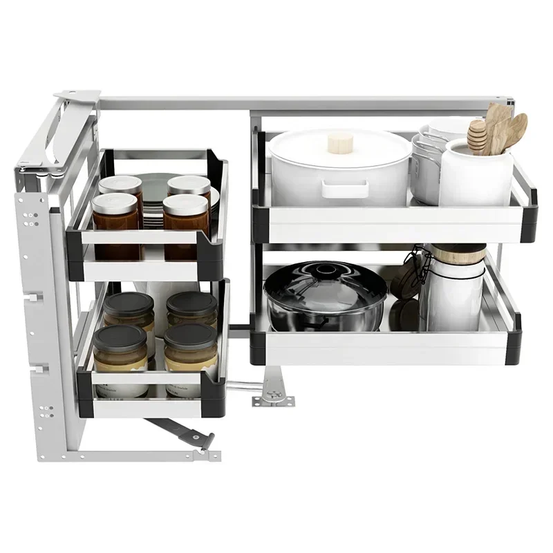 

Kitchen Corner Stainless Steel Cabinet Linkage Damping Drawer Rotary Basket Hot sales