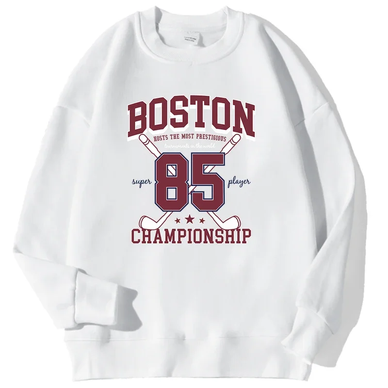 Boston 85 Players Championship Printing Men'S Sweatshirts Autumn Casual Hoodies Loose Warm Pullover Street Trend Sportswears