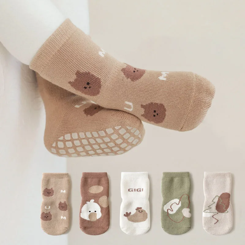 5 Pairs/Lot Autumn Baby Toddler Anti-slip Socks Children\'s Cartoon Indoor Playing Floor Socks 0-5Y