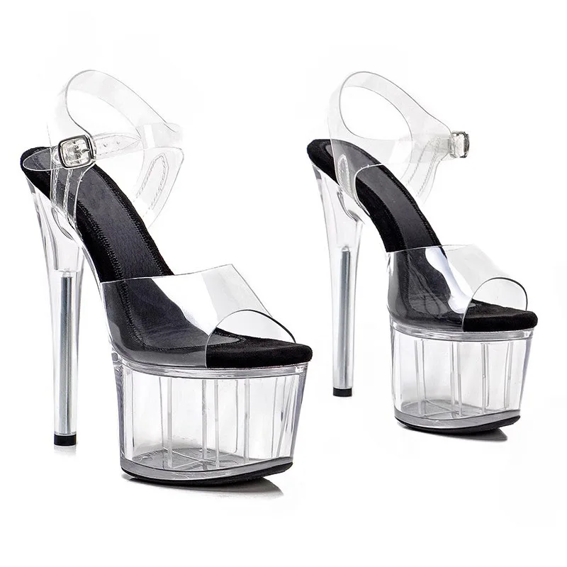 

Peep Toe 17CM/7inches Pvc Upper Plating Platform Sexy High Heels Sandals Pole Dance Shoes 049