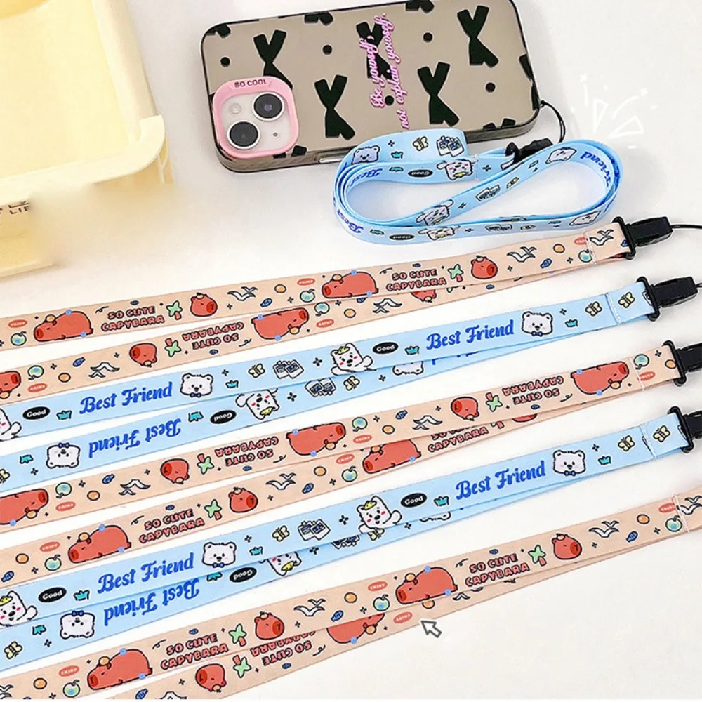 New Capybara Phone Case Strap Polyester Material Cartoon Keychain Hanging Rope 45cm Lovely USB Drive Rope