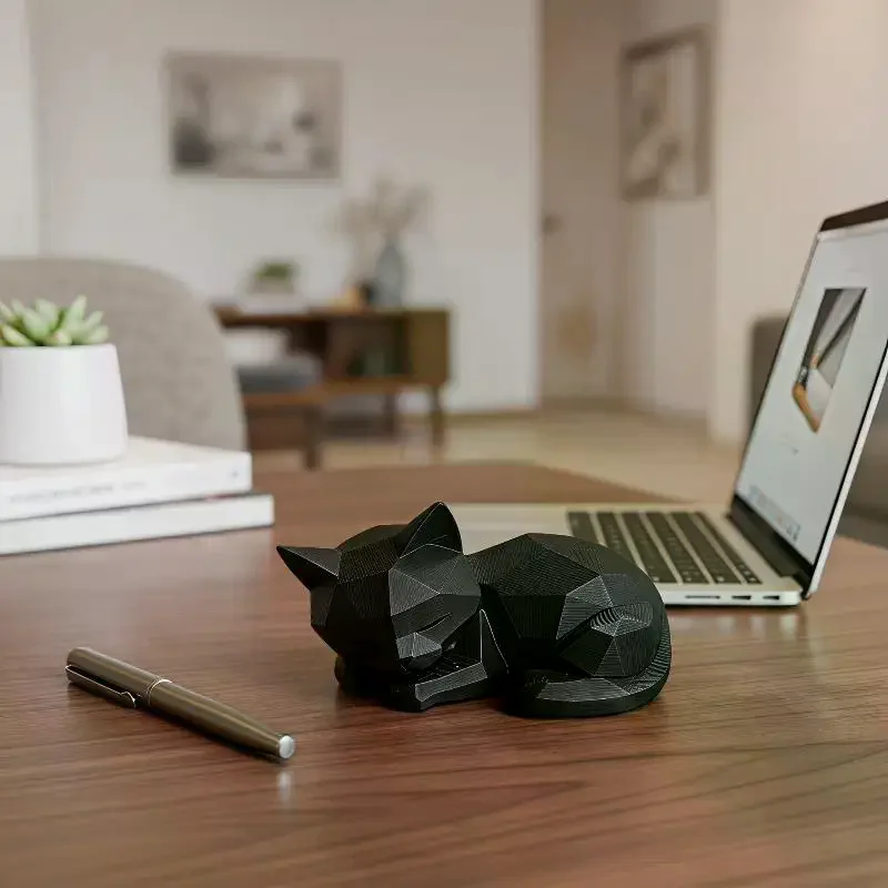 Geometric Sleeping Cat Plastic Statue Minimalist Office Desktop Decor